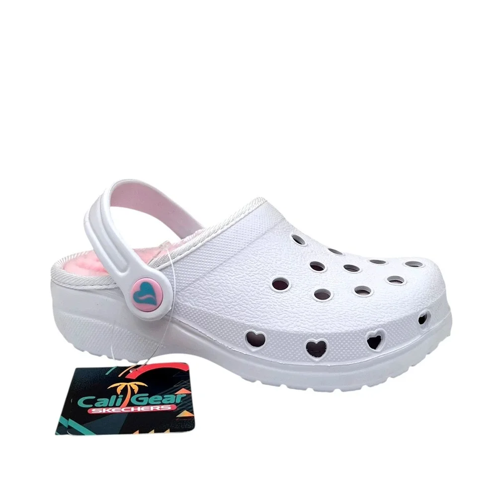 Skechers Toddler Girls Faux Fur Slip On Clogs Size‎ 9 White Pink Warm Comfort